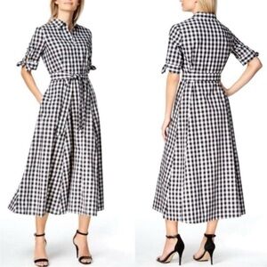 Calvin Klein Black and White Buttoned Tie Front Maxi Dress